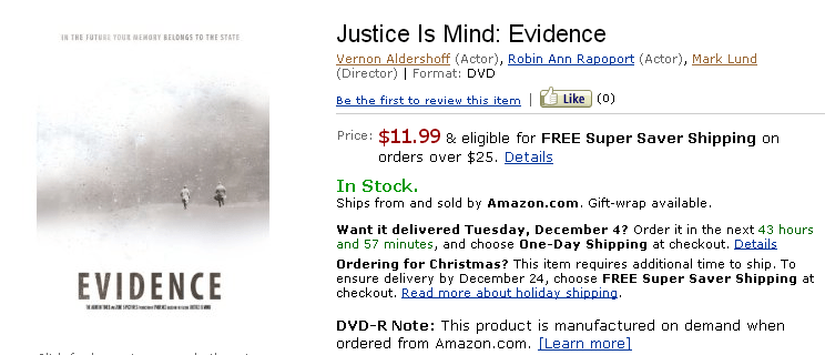 Looking for a great Christmas gift? Buy the short film version Evidence on Amazon.