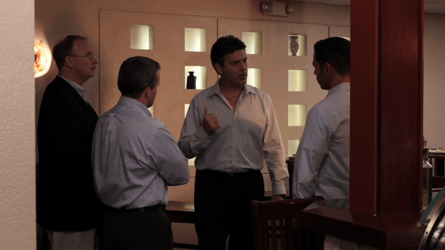 An angry Henri is questioned by detectives at his restaurant about missing contractors.