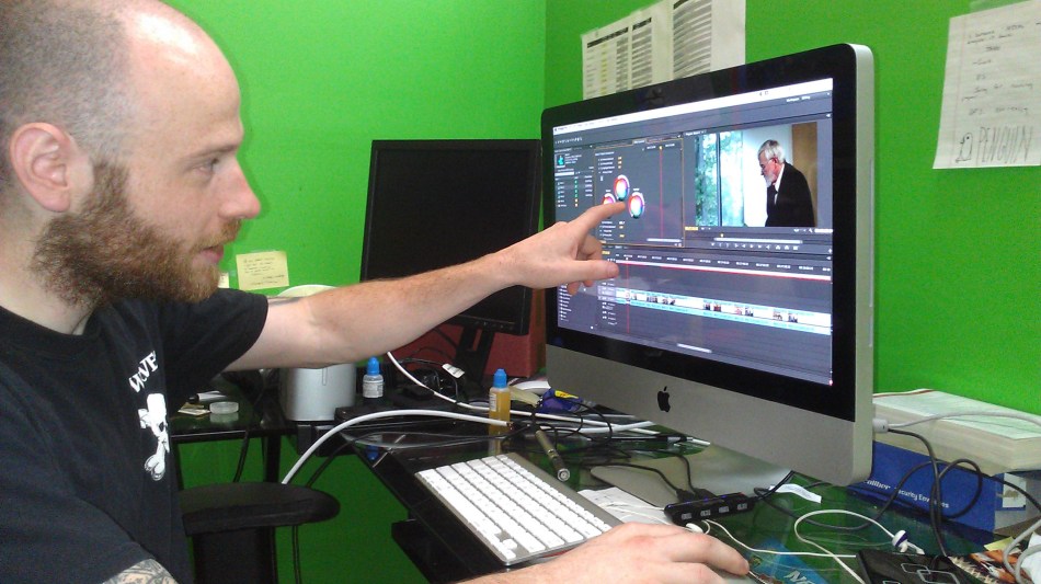 Jeremy Blaicklock, Justice Is Mind's director of photography, color correcting the film.