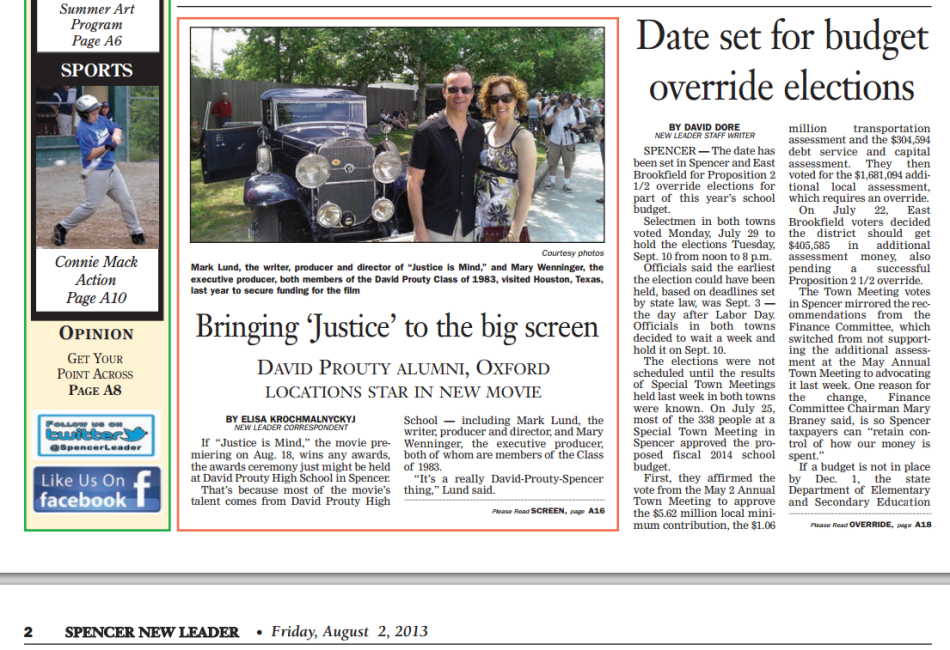 Justice Is Mind - Spencer New Leader article - Page 1