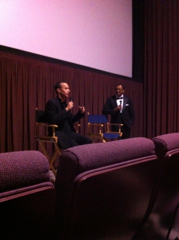 Arnold Peter asking Mark Lund questions about Justice Is Mind after the screening.
