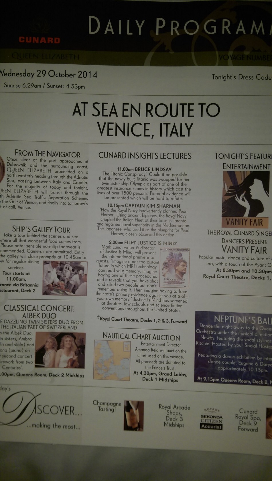 The daily program promoting the international premiere of Justice Is Mind.