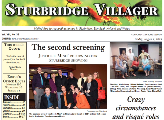 Justice Is Mind on the cover of the Sturbridge Villager.