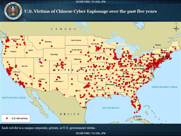Cyber attacks inside the United States that have been directed from China.